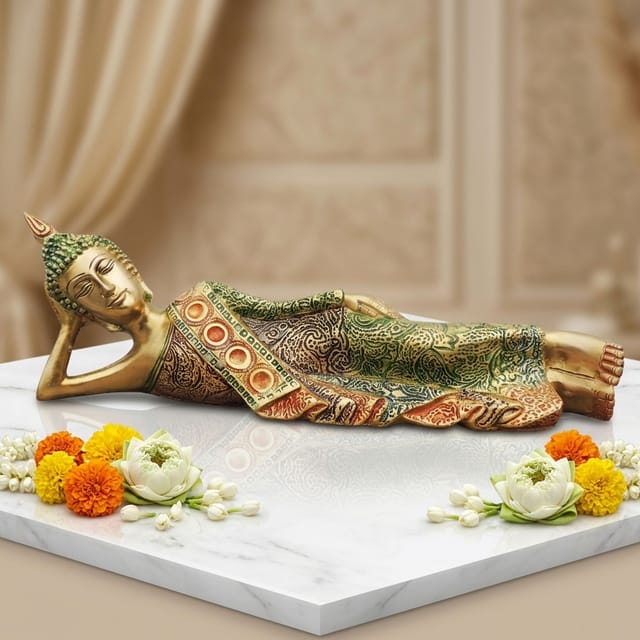 Brass Showpiece Sleeping Buddha Statue - 13*2.3*4.2 Inch (BS136 )