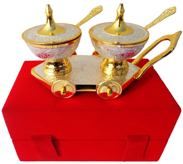 Brass Trolley 2 tone with spoon (MN (MN 22) -9*4*4.5 Inches (B138)