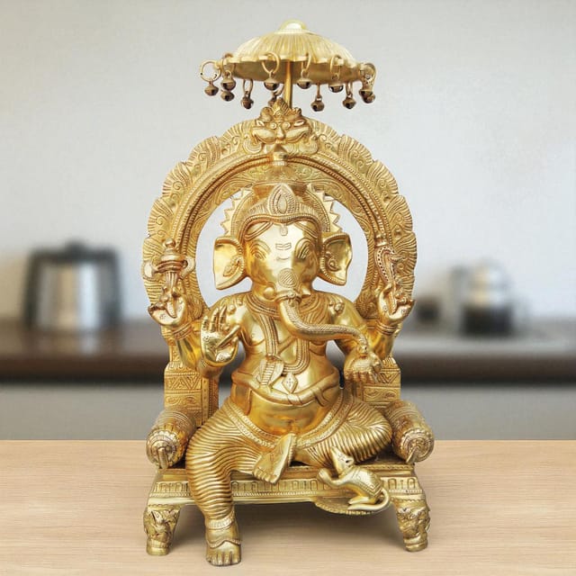 Brass Showpiece Umberala Ganesh Ji Statue - 12*10.2*18 Inch (BS383)