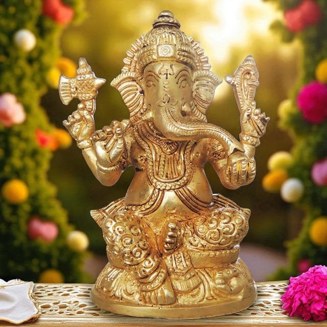 Brass Showpiece Ganesh Ji Statue - 3.4*2.3*4.5 Inch (BS990 G)