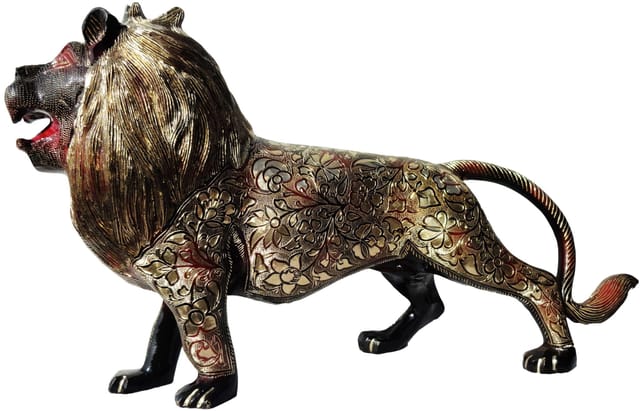 Brass Showpiece Roar Lion Statue - 25.5*6*14 inch (AN010 B)