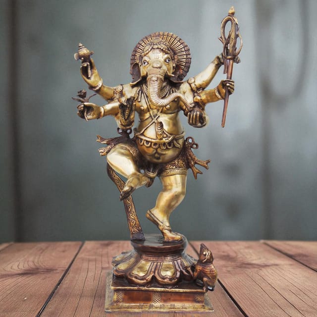 Brass Showpiece Ganesh Ji Statue - 15*10*27 Inch (BS724 B)