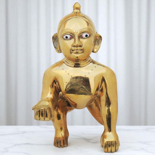 Brass Showpiece Laddu Gopal Statue - 7.5*5.5*11 Inch (BS871 Y)