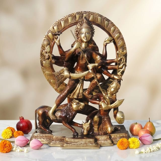 Brass Showpiece Maa Mahishasur Mardini Statue  - 20.5*11*26 Inch (BS1407 G)