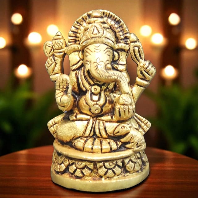 Brass Showpiece Ganesh Ji God Idol Statue - 2*1.6*3 Inch (BS1467 G)