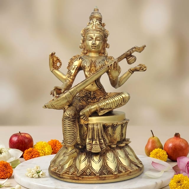 Brass Showpiece Saraswati Ji God Idol Statue  - 8.5*7*14 inch (BS1536 F )