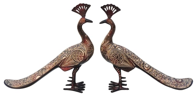 Brass Showpiece Peacock Pair Statue - 11.5*3.2*10.5 Inch (AN251 C)