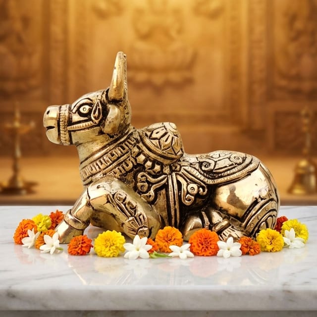 Brass Showpiece Nandi God Idol Statue  - 4.5*2.3.7 Inch (BS1530 G)