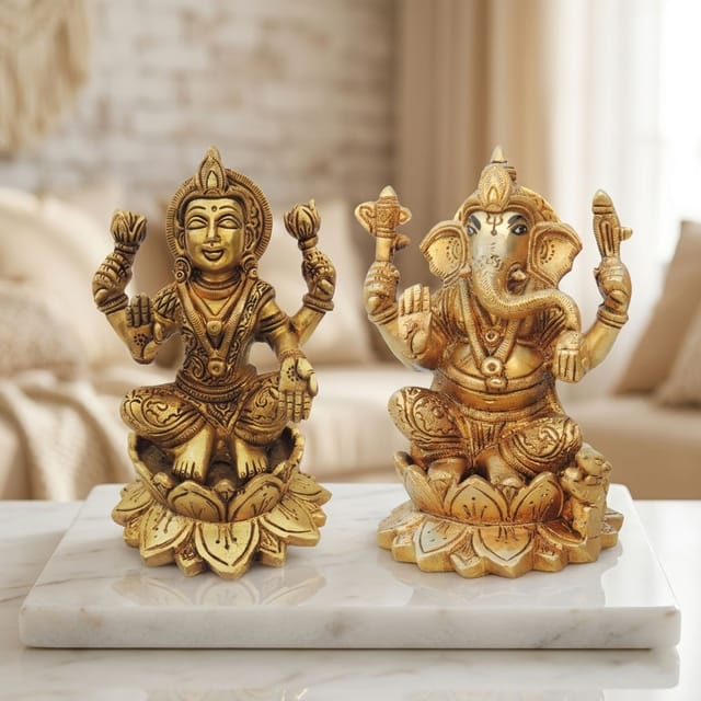 Brass Showpiece Laxmi Ganesh Pair God Idol Statue (BS1001)