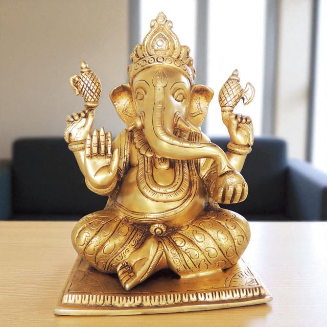 Brass Showpiece Ganesh Ji God Idol Statue - 10.5*6.5*13 Inch (BS1588 F)