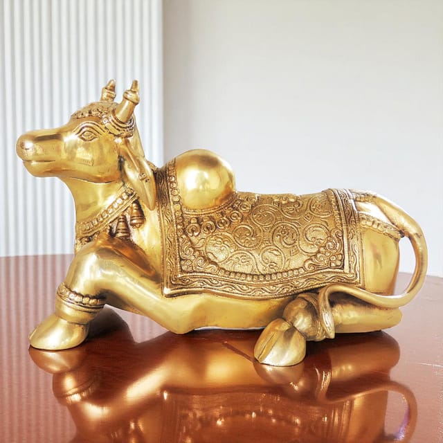 Brass Showpiece Nandi God Idol Statue - 15.5*6.8*9 Inch (BS1382 B)