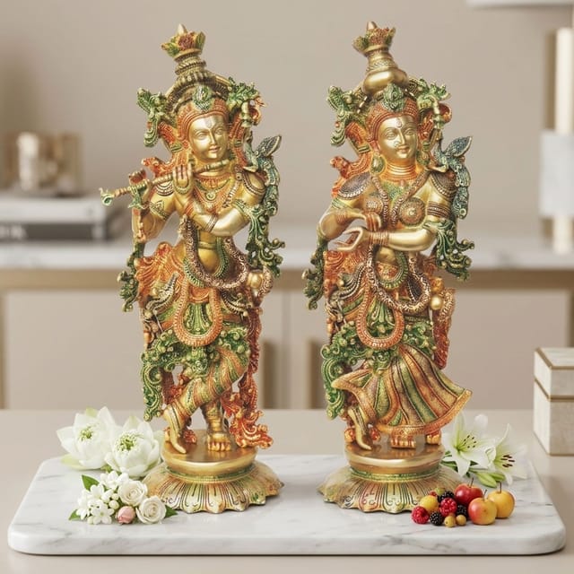 Brass Showpiece Radha Krishna God Idol Statue - 9*7.5*25.5 Inch (BS1379)
