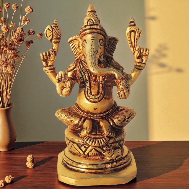 Brass Showpiece Ganesh Ji God Idol Statue - 3*2.2*4.5 Inch (BS1613 G)