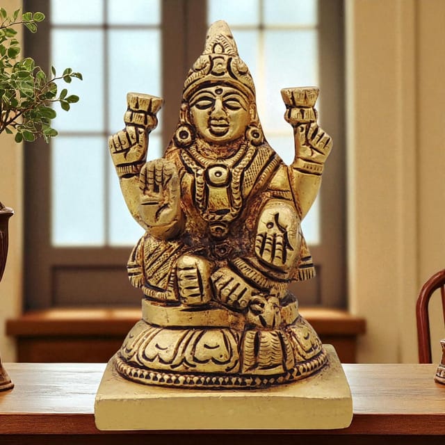 Brass Showpiece Laxmi Round Base  God Idol Statue - 2*1.6*3.2 Inch (BS1645 L)