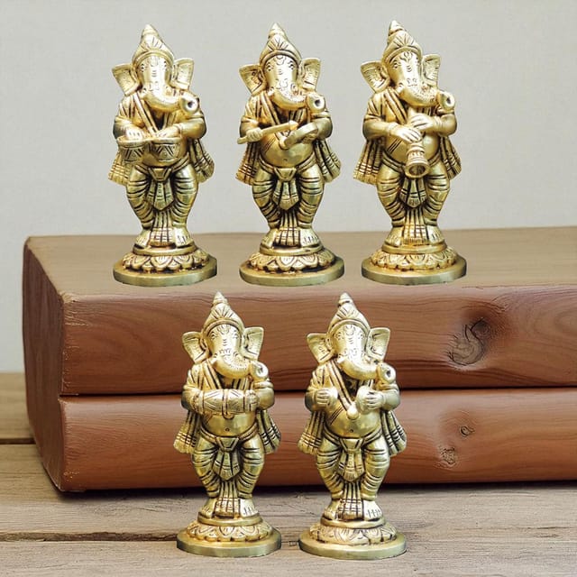 Brass Showpiece Musical Ganesh 5 pcs set God Idol Statue (BS1649 D )