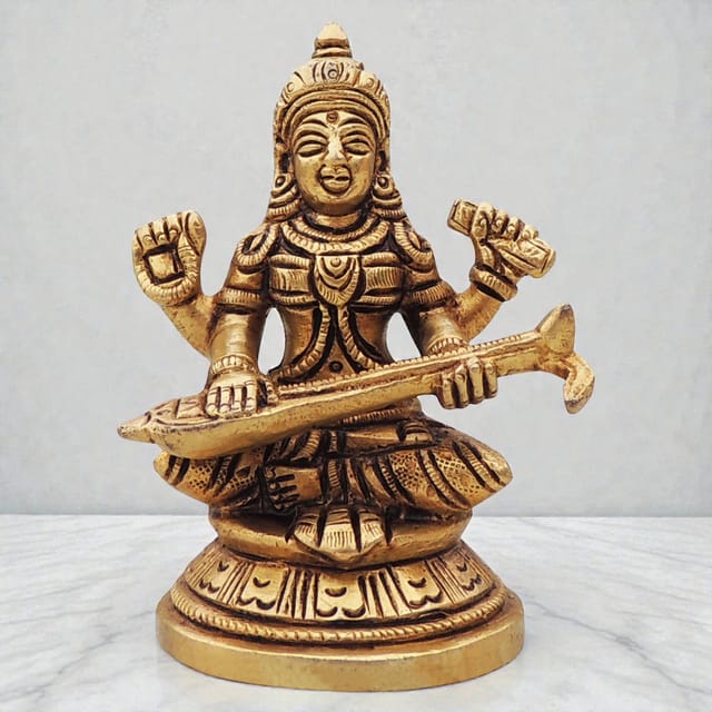 Brass Showpiece Saraswati  God Idol Statue - 2.6*2*3.5 Inch (BS1461 S)