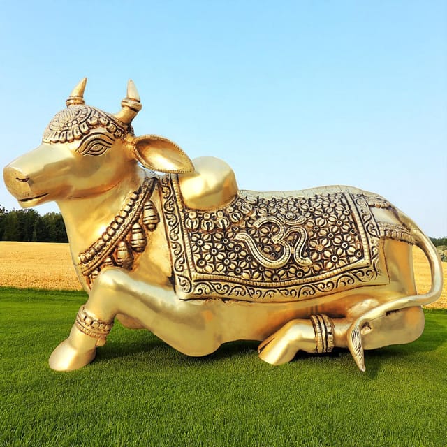 Brass Showpiece Nandi God Idol Statue - 13*6*8 Inch (BS1382 A)