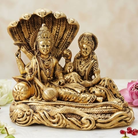 Brass Showpiece Vishnu & Laxmi Ji God Idol Statue, Made From Machine - 5*3.5*4.6 Inch (BS1730 F)