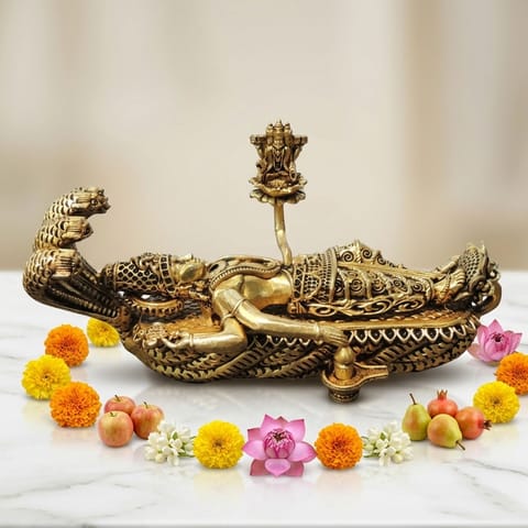 Brass Showpiece Vishnu ji With Sheshnaag Statue, Made From Machine - 6*2*3 Inch (BS1729 F)