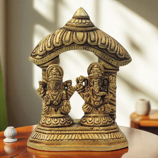 Brass Showpiece Laxmi Ganesh Mandir Idol Statue - 3*0.7*3.6 Inch (BS1714 D)