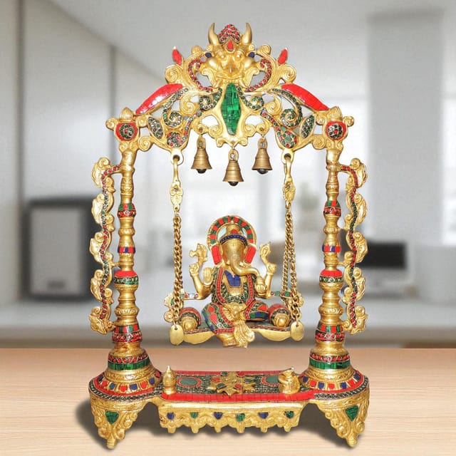 Brass Showpiece Stone Ganesh Ji God Idol Statue - 17.5*5*26.5 Inch (BS1373 D)