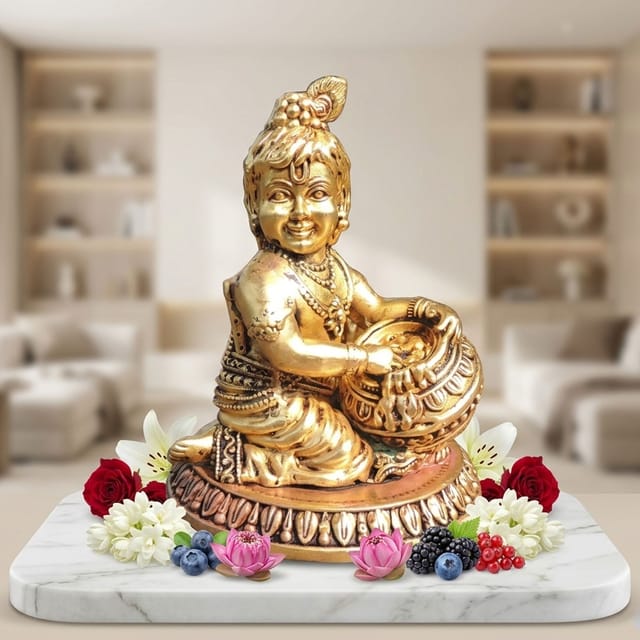 Brass Showpiece Makhan Krishna God Idol Statue - 3.5*3.5*4.5 Inch (BS1737 H)