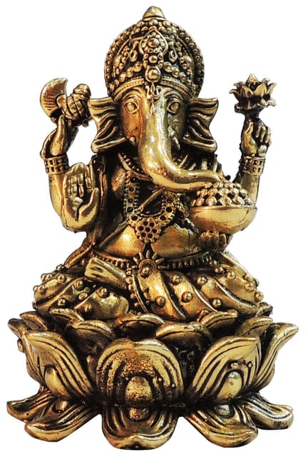 Brass Showpiece Ganesh Ji God Idol Statue - 3*3*4 Inch (BS1826 G)