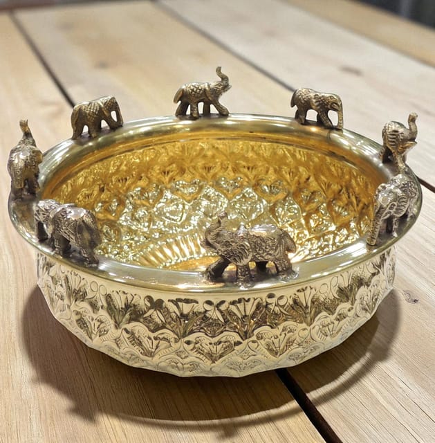 Brass Decorative Antique Elephant Urli - 8*8*4.2 Inch (AT072 C)