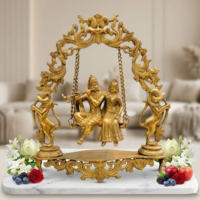 Brass Showpiece Radha Krishna Jhula God Idol Statue - 15*4.6*17.6 Inch (BS1020 A)