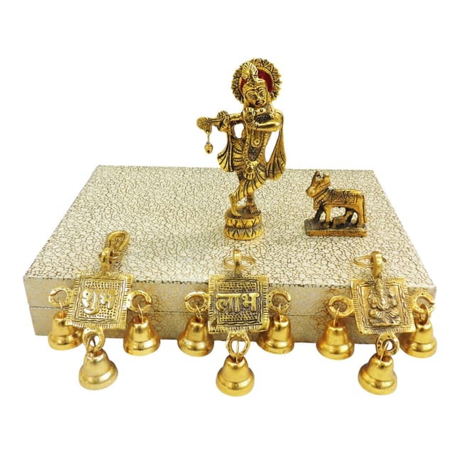 Aluminium Showpiece Mini Krishna Statue Gift Set (AS529 G)