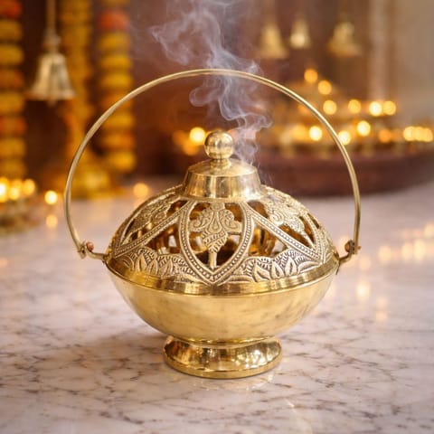 Brass Loban Dan, Luab Daan, Bakhoor Dan - 6*5*7.5 Inch (Z656 D)