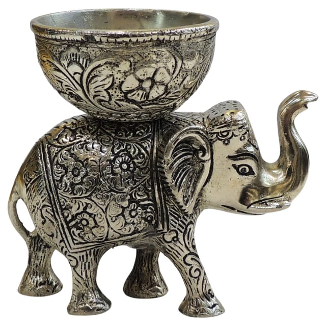 Aluminium Showpiece Elephant Bowl Statue - 6*3.2*5 Inch (AS539 B)