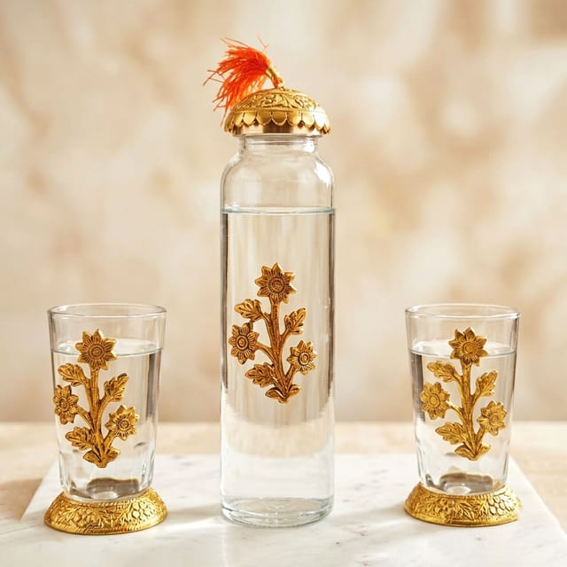 Aluminium Decorative 2 Pieces Glass Set With Bottle (AS537 D)