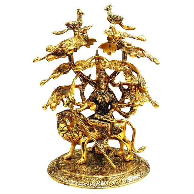Aluminium Showpiece Durga Ji Statue - 9.5*9.5*15 Inch (AS442 G)