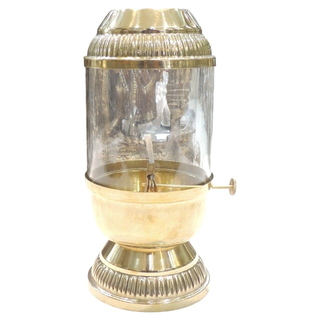 Brass & Glass Deepak With Chimney - 5*4*9 Inch (Z647 E)
