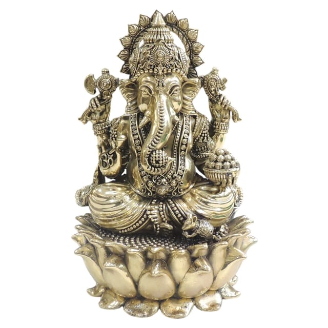 Brass Ganesh Ji Idol Statue for Home Temple, Large Size - 6*6*9 Inch (BS1945 G)