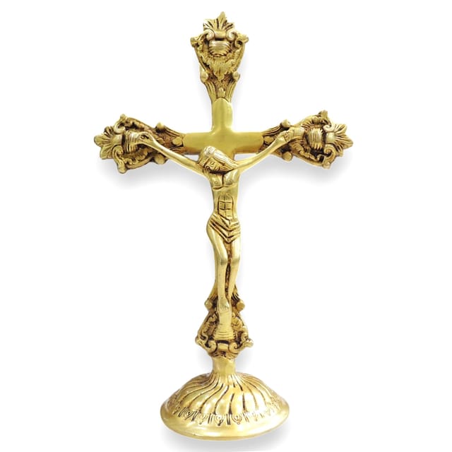 Brass Cross with Jesus Statue for Home Prayer Room & Gifting - 7.2*3.5*11 Inch (BS1940 C)