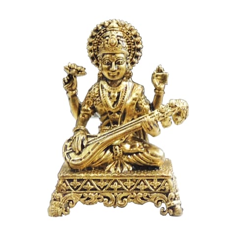 Mini Brass Saraswati Ji Idol Statue for Study Table & Gifting - 1.1*1*1.5 Inch (BS1920 C)