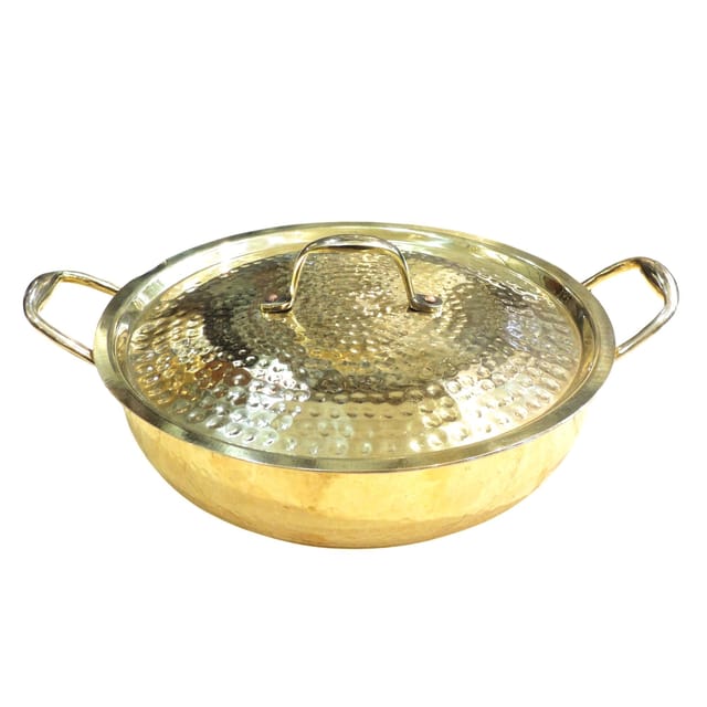 Brass Kadahi | Pure Brass Kadai for Deep Frying & Traditional Indian Cooking, Handmade Kitchen Cookware, Capacity : 3 Liter (BC206 C)