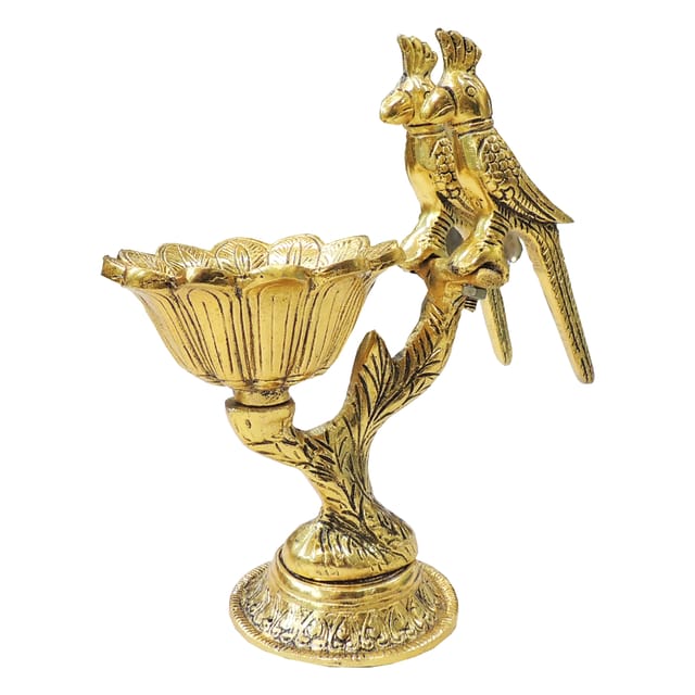 Aluminium Double Parrot Bowl Showpiece - Gold Finish Home Decor - 6.5*3.5*7.5 Inch (AS544 G)