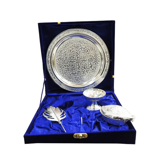 Aluminium Decorative Pooja Thali - Diwali Gifting Plate - 7.2*7.2*0.5 Inch (AT089 C)