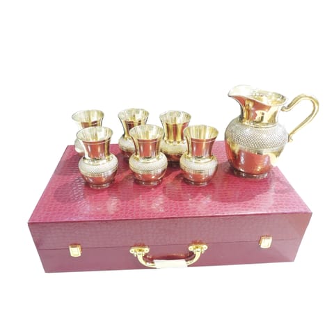 Brass Decorative 6 Glass Set With Jug, Packed With Royal Box Packaging (B315 B)