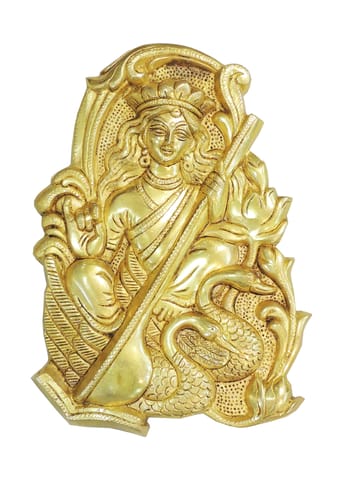 Brass Saraswati Ji Wall Hanging Plate - Goddess Idol Decor - 8*1*10.5 Inch (BS1954 F)