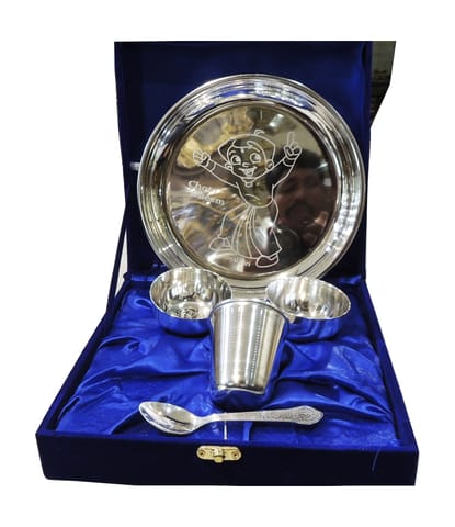 Steel Laddu Gopal Bhog Thali - Pooja Plate - 8*8*1 Inch (S117 D)