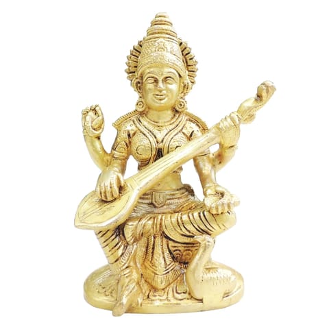 Brass Showpiece Saraswati Ji God Idol Statue - 4.5*3.5*6.2 Inch (BS1943 S)