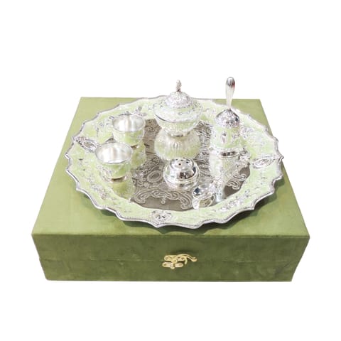 German Silver Decorative Puja Thali Set, Diwali Gifting Item (AT090 C)
