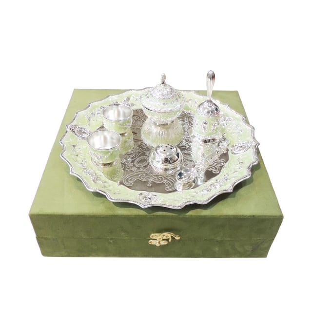 German Silver Decorative Puja Thali Set, Diwali Gifting Item (AT090 C)