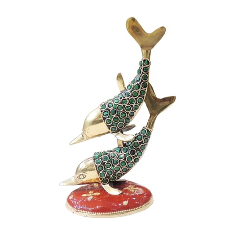 Brass Decorative Showpiece Dolphin Fish Statue Set of 2 Pcs. - 4*3*8 Inch (AN271 C)