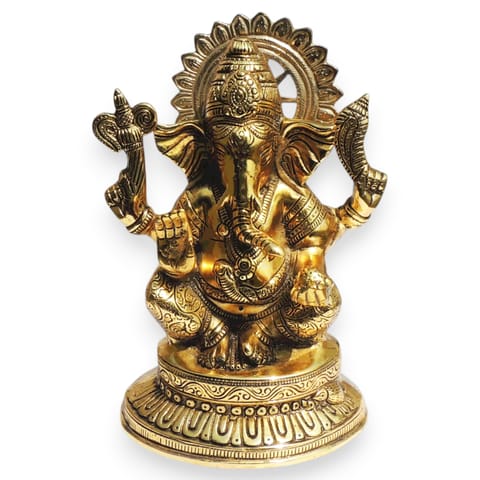 Aluminium Decorative Showpiece Ganesh Ji Statue, God Idol Statue - 8.5*7*12 Inch (AS546 G)