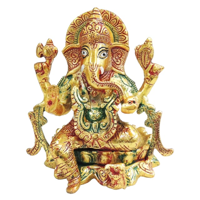 Aluminium Decorative Showpiece Ganesh Ji Statue, God Idol Statue - 6.5*5*6.7 Inch (AS548 B)